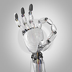 Robotic Hand Shows Okay Sign. 3d render