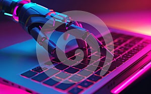 A robotic hand is typing on a keyboard by AI generated image