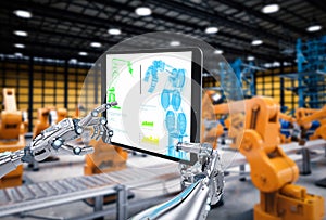 Robotic hand working with digital tablet