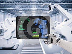 Robotic hand working with digital tablet