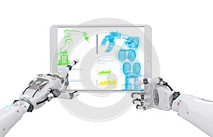 Robotic hand working with digital tablet
