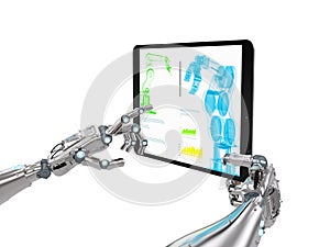 Robotic hand working with digital tablet