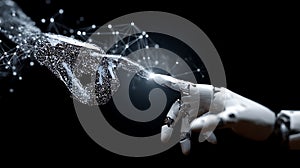 Robotic hands connecting through digital network