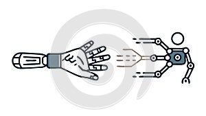 Robotic hands in interaction. AI collaboration and partnership. vector design Generative AI