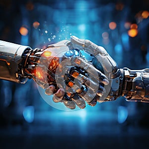 Robotic handshake symbolizing partnership and technology