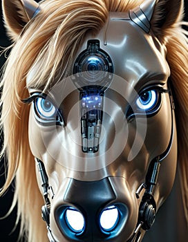 Robotic Horse with Blue Glowing Eyes
