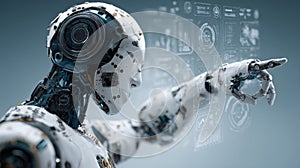 Robotic Humanoid Analyzing Data and Interacting With Digital Interface in Modern Technology Setting