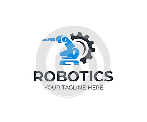 Robotic manipulator arm logo template. Handling robot vector design