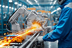 Robotic mastery Manager oversees industrial robots, ensuring factory automation efficiency photo