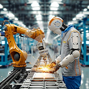 Robotic mastery Manager oversees industrial robots, ensuring factory automation efficiency photo