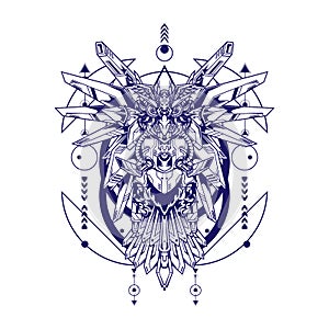 Robotic Owl Illustration with sacred geometry can use for t-shirt design and e sport logo