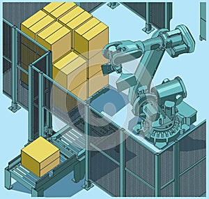 Robotic palletizing line isometric illustration