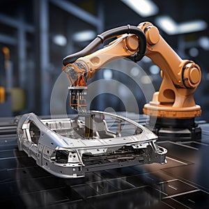 Robotic precision AI control arm in car production service rendering