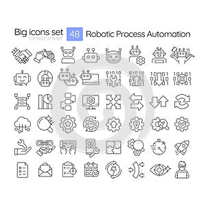 Robotic process automation linear icons set