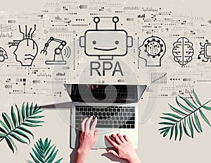 Robotic Process Automation theme with person using a laptop