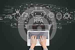 Robotic Process Automation theme with person using laptop