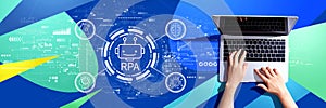 Robotic Process Automation theme with person using a laptop