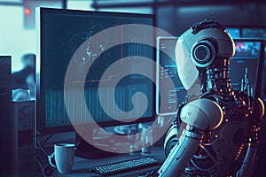 Robotic process automation in the workplace. Future financial technology controlled by AI robot using machine learning