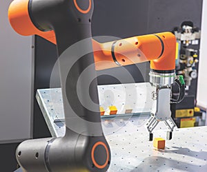 Robotic or robot arm for industrial pick and place, insertion, quality testing or machine tending