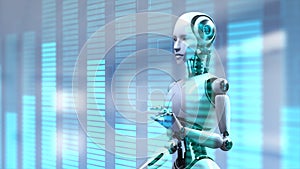 Robotic RPA big data analysis automation trading robot technology concept. 3d render