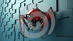 Robotic Spider Climbing Wall Vertically Futuristic Technology Concept.