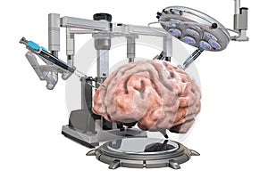 Robotic surgery of the brain concept, 3D rendering