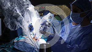 Robotic Surgery. Medical operation involving robot. Medical robot. photo