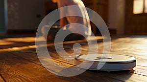 Robotic Vacuum Cleaner on Floor. AI generated