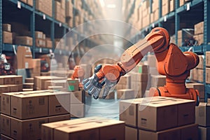 Robotic worker in a warehouse with Ai Generated
