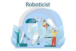 Roboticist concept set. Robotic engineering and constructing