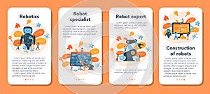 Roboticist mobile application banner set. Robotic engineering