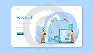 Roboticist web banner or landing page. Robotic engineering
