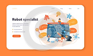 Roboticist web banner or landing page. Robotic engineering