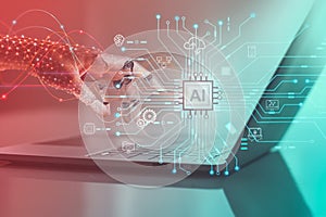 Robotics and advanced artificial intelligence integrating with modern computing technology.