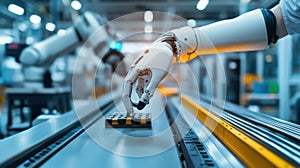 Robotics and automation in modern manufacturing process for efficient production. Conveyor Belt on a Modern Factory