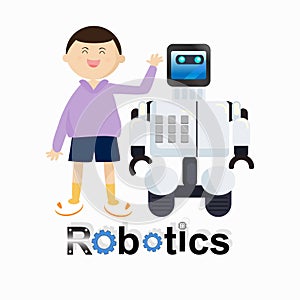 Robotics and boy Happy playing at home