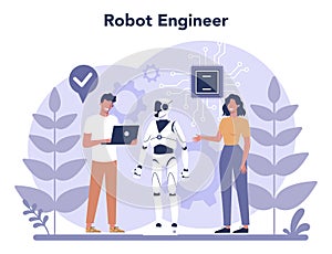 Robotics concept. Robot engineering and programming. Idea of artificial