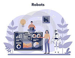 Robotics concept. Robot engineering and programming. Idea of artificial