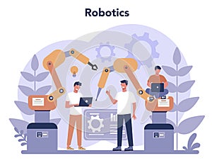 Robotics concept. Robot engineering and programming. Idea of artificial