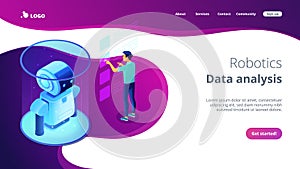 Robotics data analysis isometric 3D landing page.