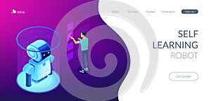 Robotics data analysis isometric 3D landing page.