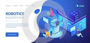 Robotics developer isometric 3D landing page.