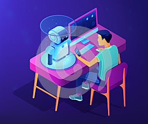 Robotics programming concept vector isometric illustration.