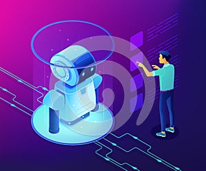 Robotics data analysis concept vector isometric illustration.