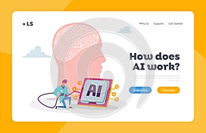 Robotics Engineering Landing Page Template. Engineer Connect Human Head to Micro Circuit Create Artificial Intelligence