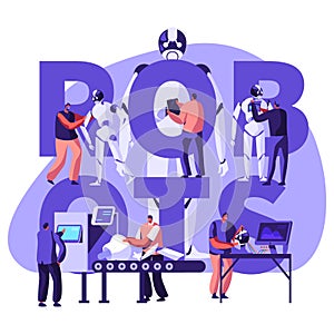 Robotics Hardware and Software Engineering in Laboratory with Hi-Tech Equipment Concept. Engineers Making and Programming Robots