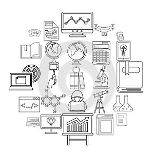 Robotics icons set, outline style
