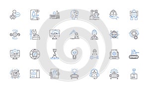 Robotics line icons collection. Automation, Mechanics, AI, Sensors, Circuitry, Programming, Cybernetics vector and