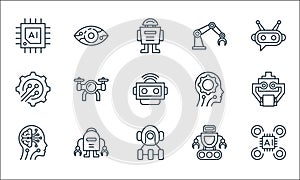 Robotics line icons. linear set. quality vector line set such as artificial intelligence, robot, artificial intelligence, robot,