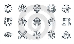 Robotics line icons. linear set. quality vector line set such as robot, brain, vision, artificial intelligence, artificial